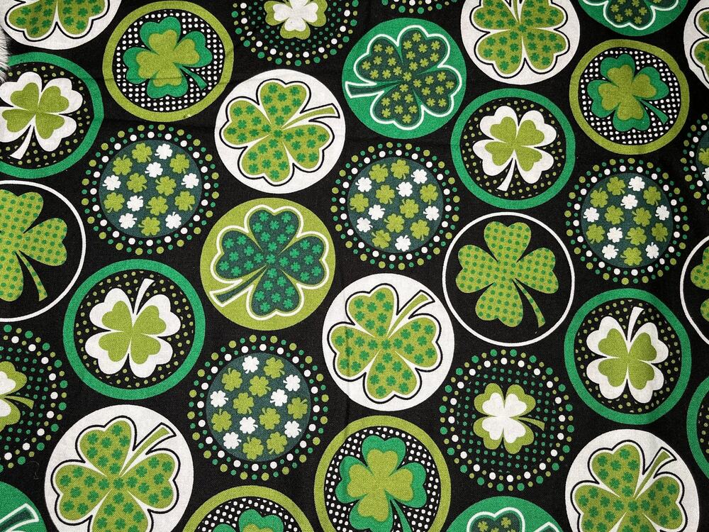 Shamrocks with Dots Black Background St. Patrick's Day Cotton Fabric 3/4 yard